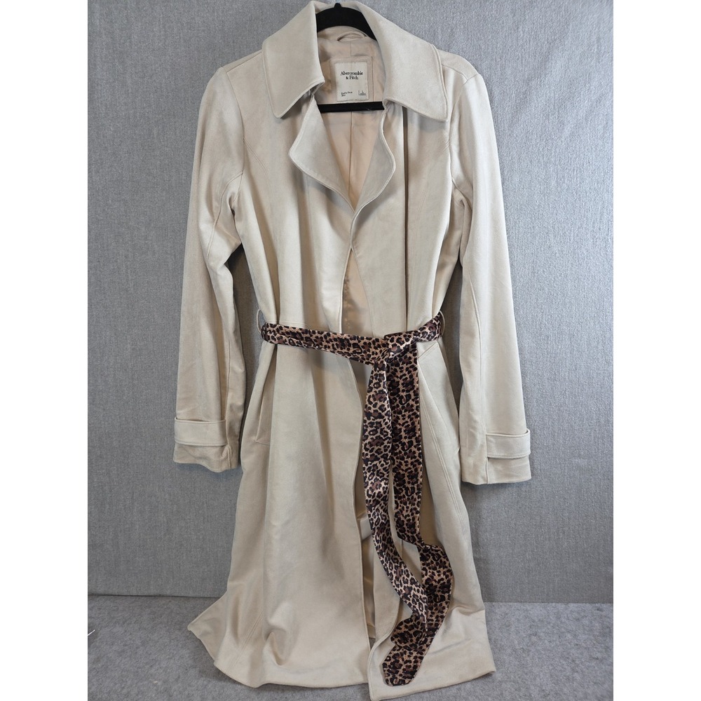 Abercrombie & Fitch Vegan Suede Belted Trench Coat Beige Womens Size L Career